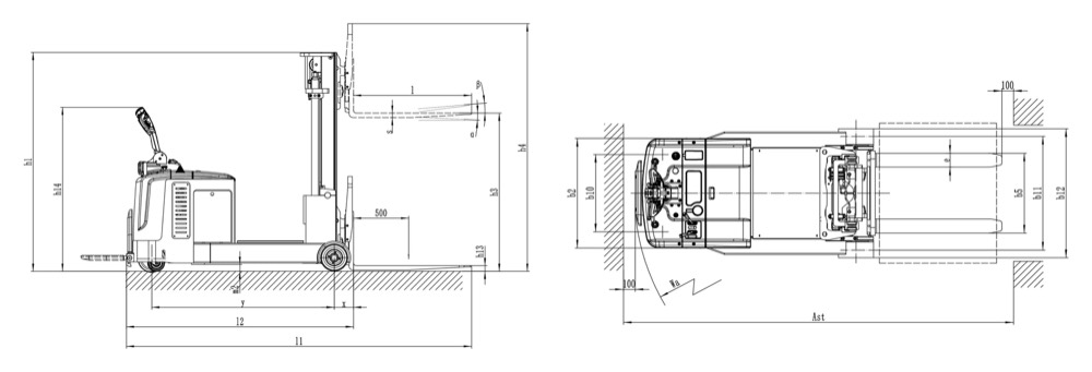 CPD20J-R stand-on electric counterbalanced stacker dimensions diagram